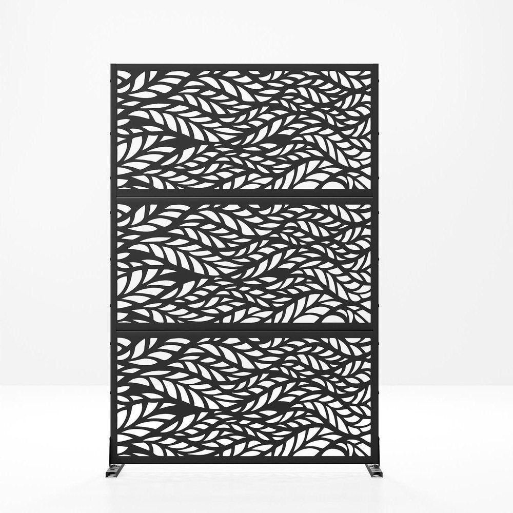 Set Of Two Black Abstract Steel Six Panel Outdoor Privacy Screen