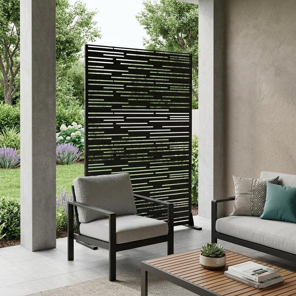 72" Black Metal 12 Panel Outdoor Privacy Screen HomeRoots