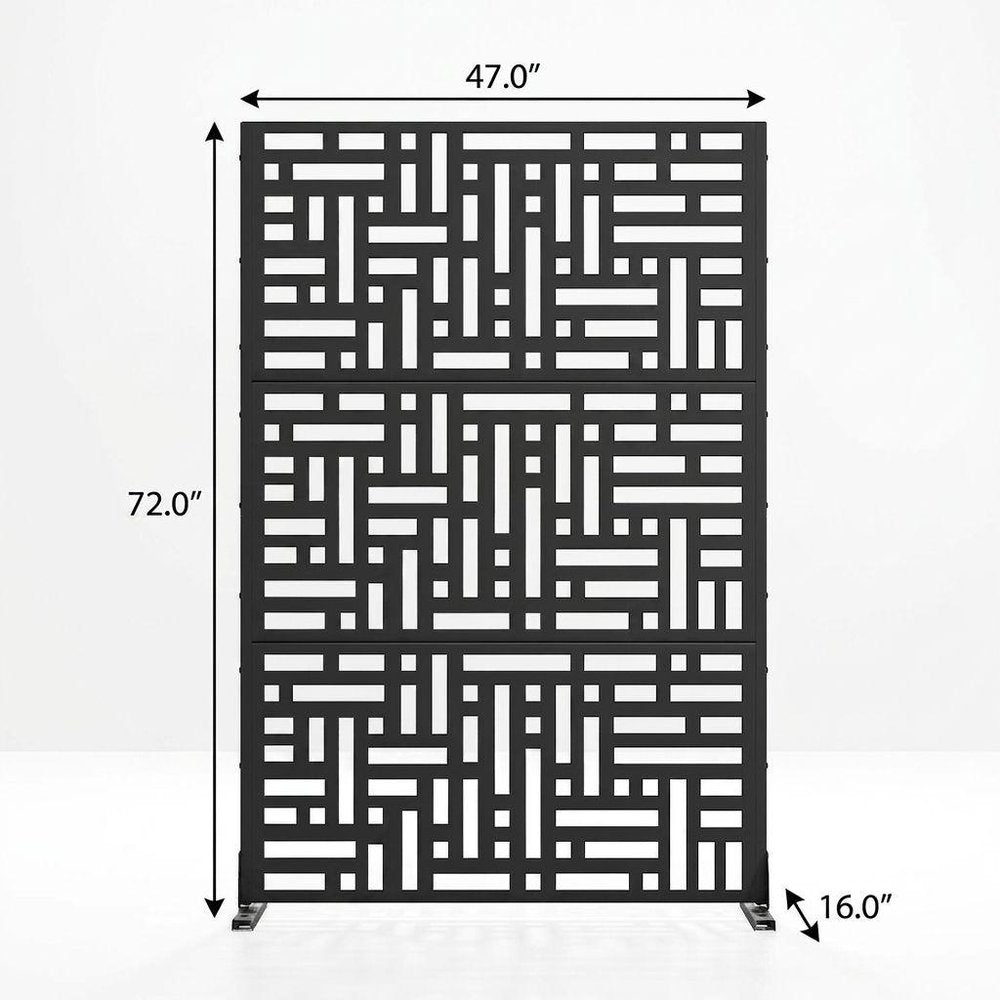 Set Of Two Black Abstract Steel Six Panel Outdoor Privacy Screen — view 5