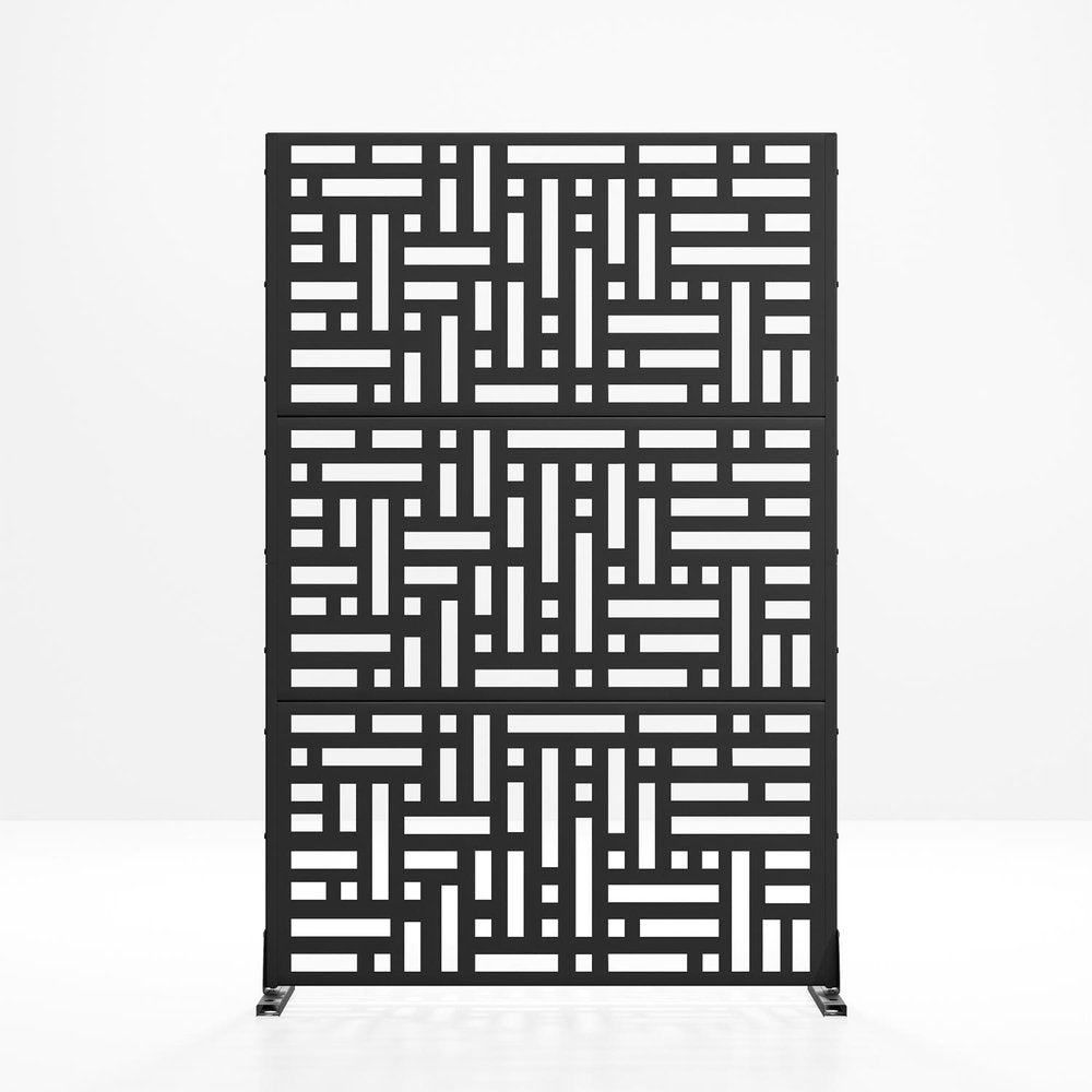 Set Of Two Black Abstract Steel Six Panel Outdoor Privacy Screen HomeRoots