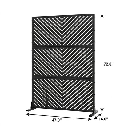 Set Of Two Black Abstract Steel Six Panel Outdoor Privacy Screen