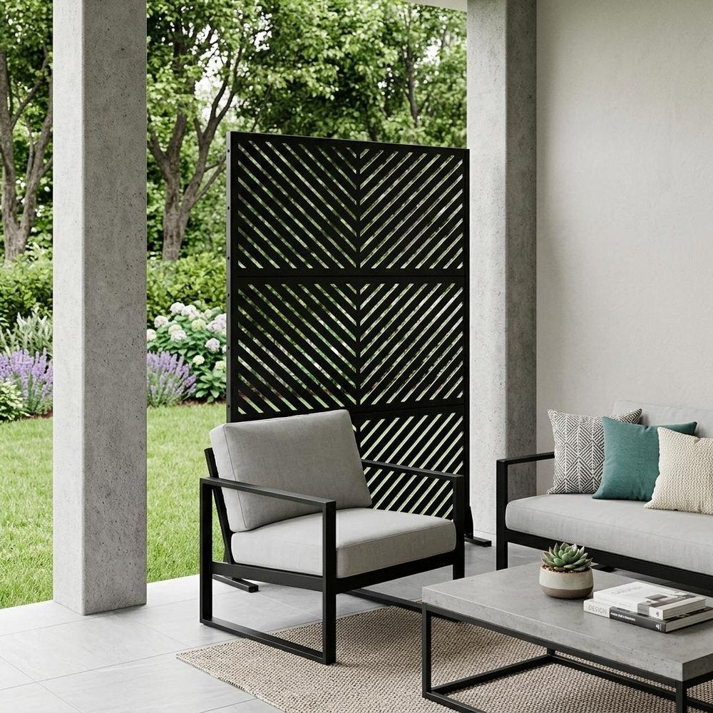 Set Of Two Black Abstract Steel Six Panel Outdoor Privacy Screen HomeRoots