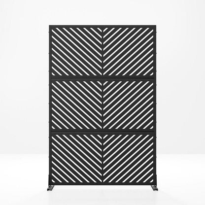 Set Of Two Black Abstract Steel Six Panel Outdoor Privacy Screen