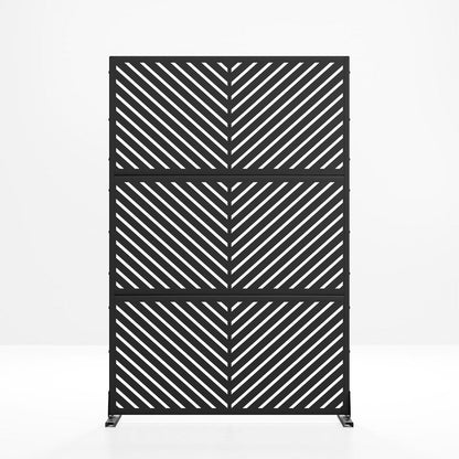 Set Of Two Black Abstract Steel Six Panel Outdoor Privacy Screen