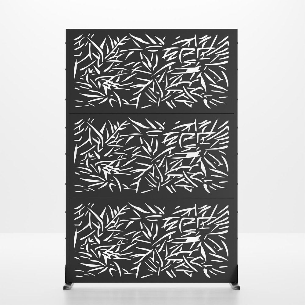 Set Of Two Black Abstract Steel Six Panel Outdoor Privacy Screen HomeRoots