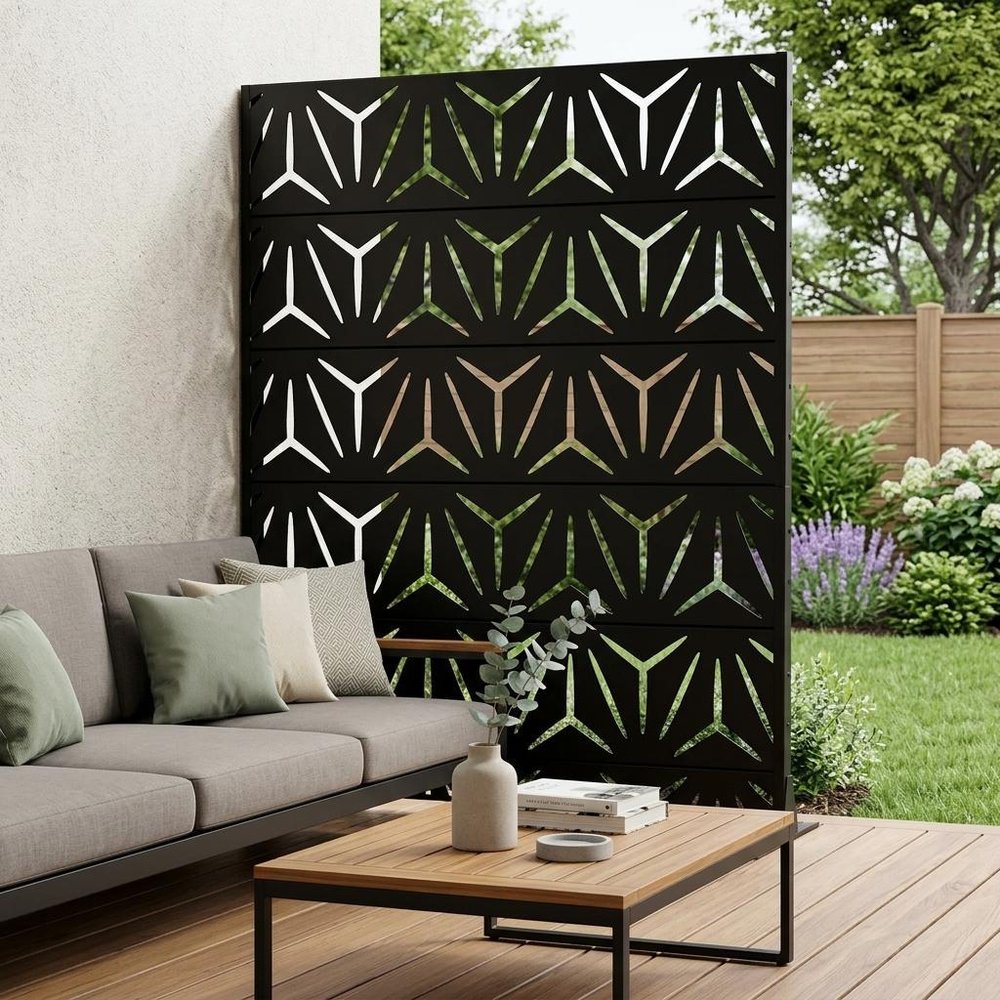 Set Of Two Black Abstract Steel 12 Outdoor Privacy Screen — view 1