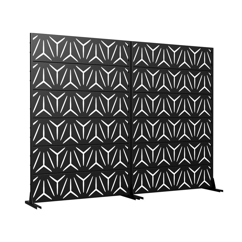 Set Of Two Black Abstract Steel 12 Outdoor Privacy Screen HomeRoots
