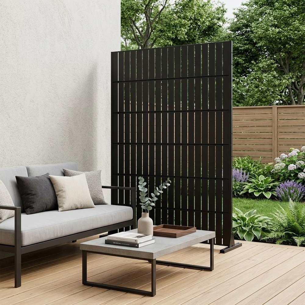 Set Of Two Black Abstract Steel 12 Outdoor Privacy Screen HomeRoots