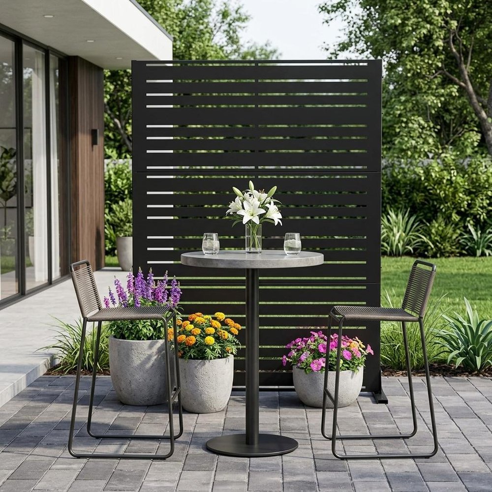 Set Of Two Black Abstract Steel 12 Outdoor Privacy Screen HomeRoots
