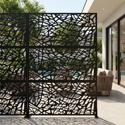 Set Of Two Black Abstract Geometric Steel Six Panel Outdoor Privacy Screen HomeRoots