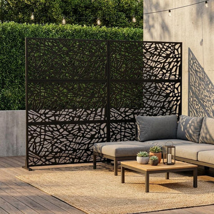 Set Of Two Black Abstract Geometric Steel Six Panel Outdoor Privacy Screen HomeRoots