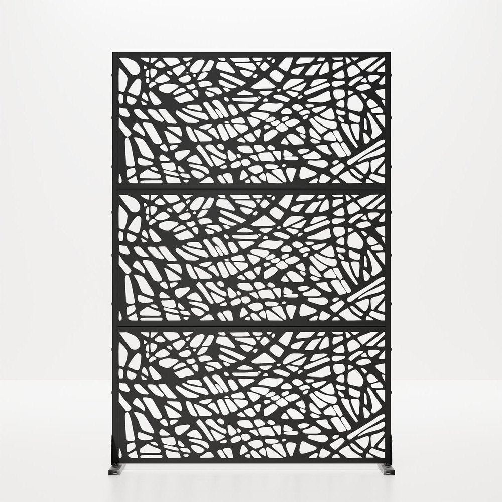 Set Of Two Black Abstract Geometric Steel Six Panel Outdoor Privacy Screen — view 4
