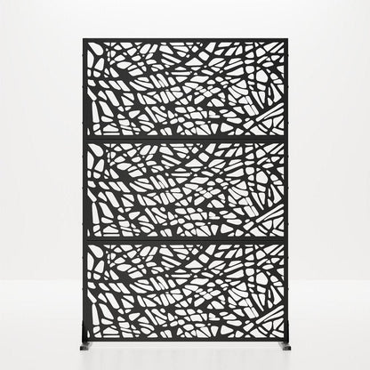 Set Of Two Black Abstract Geometric Steel Six Panel Outdoor Privacy Screen