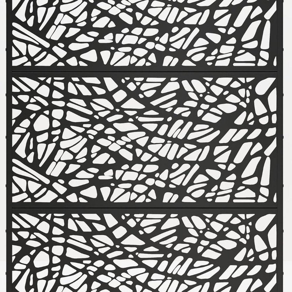 Set Of Two Black Abstract Geometric Steel Six Panel Outdoor Privacy Screen