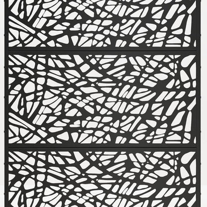 Set Of Two Black Abstract Geometric Steel Six Panel Outdoor Privacy Screen