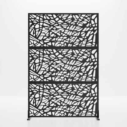 Set Of Two Black Abstract Geometric Steel Six Panel Outdoor Privacy Screen HomeRoots