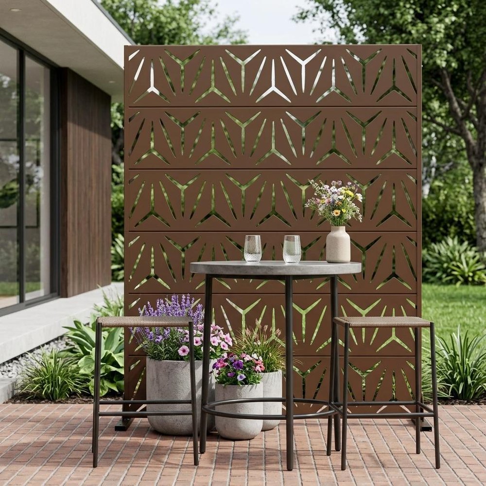 Set Of Two Brown Abstract Steel 12 Outdoor Privacy Screen HomeRoots