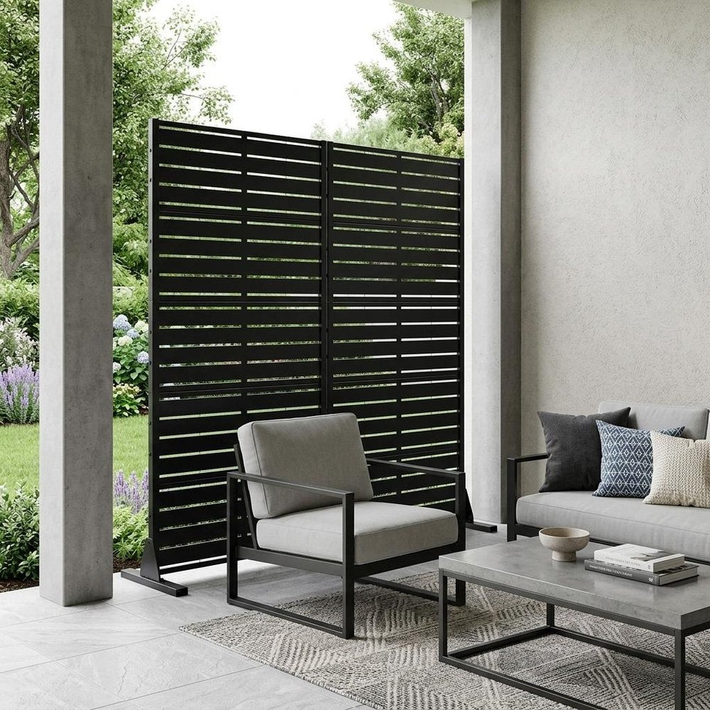 Set Of Two Black Abstract Steel 20 Outdoor Privacy Screen — view 7