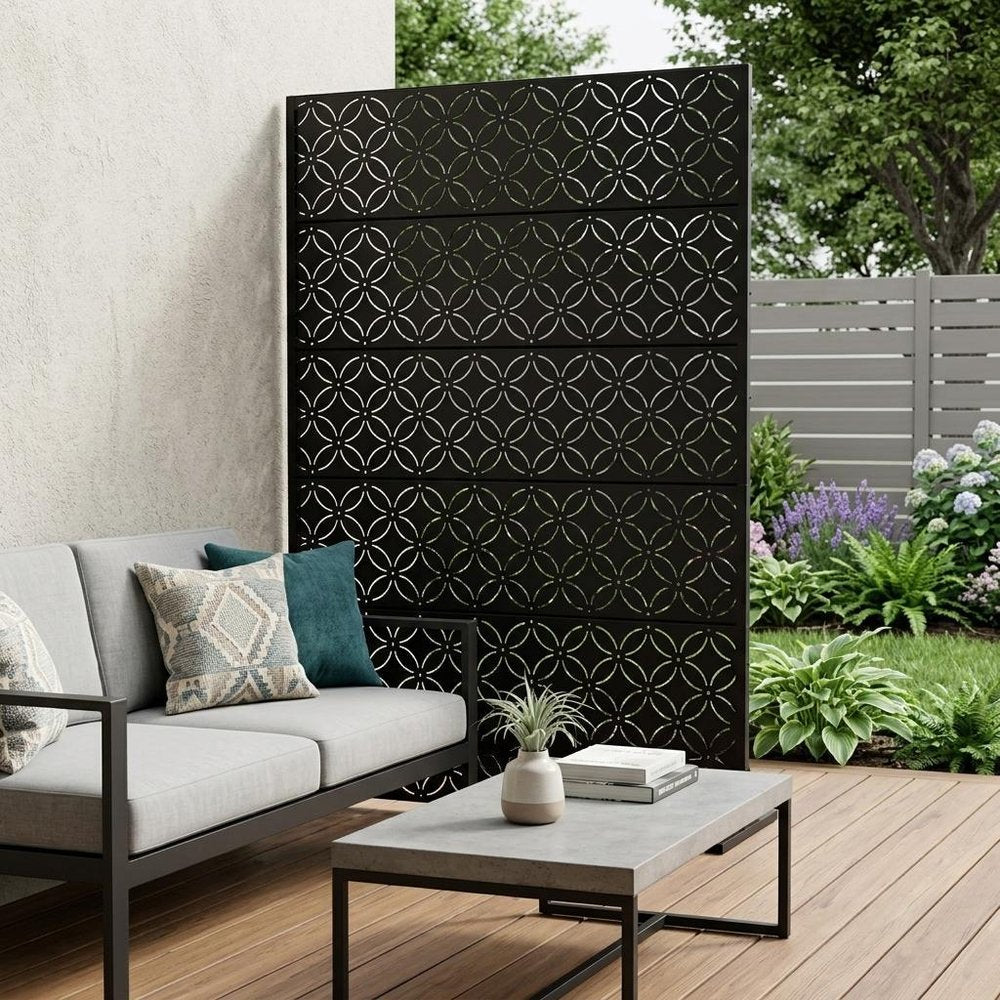 Set Of Two Black Abstract Steel 12 Outdoor Privacy Screen HomeRoots