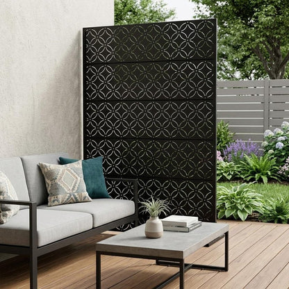 Set Of Two Black Abstract Steel 12 Outdoor Privacy Screen HomeRoots