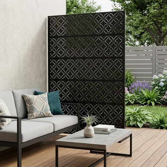 Set Of Two Black Abstract Steel 12 Outdoor Privacy Screen