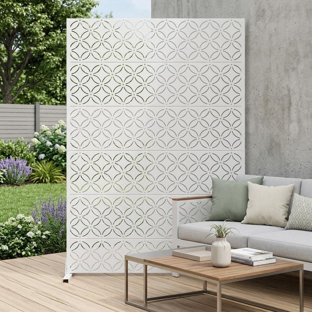 Set Of Two White Geometric Metal 12 Outdoor Privacy Screen HomeRoots