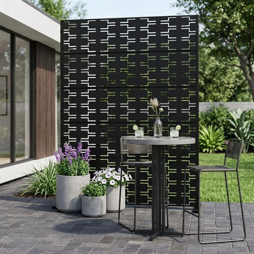 Set Of Two Black Geometric Metal 12 Outdoor Privacy Screen — view 1