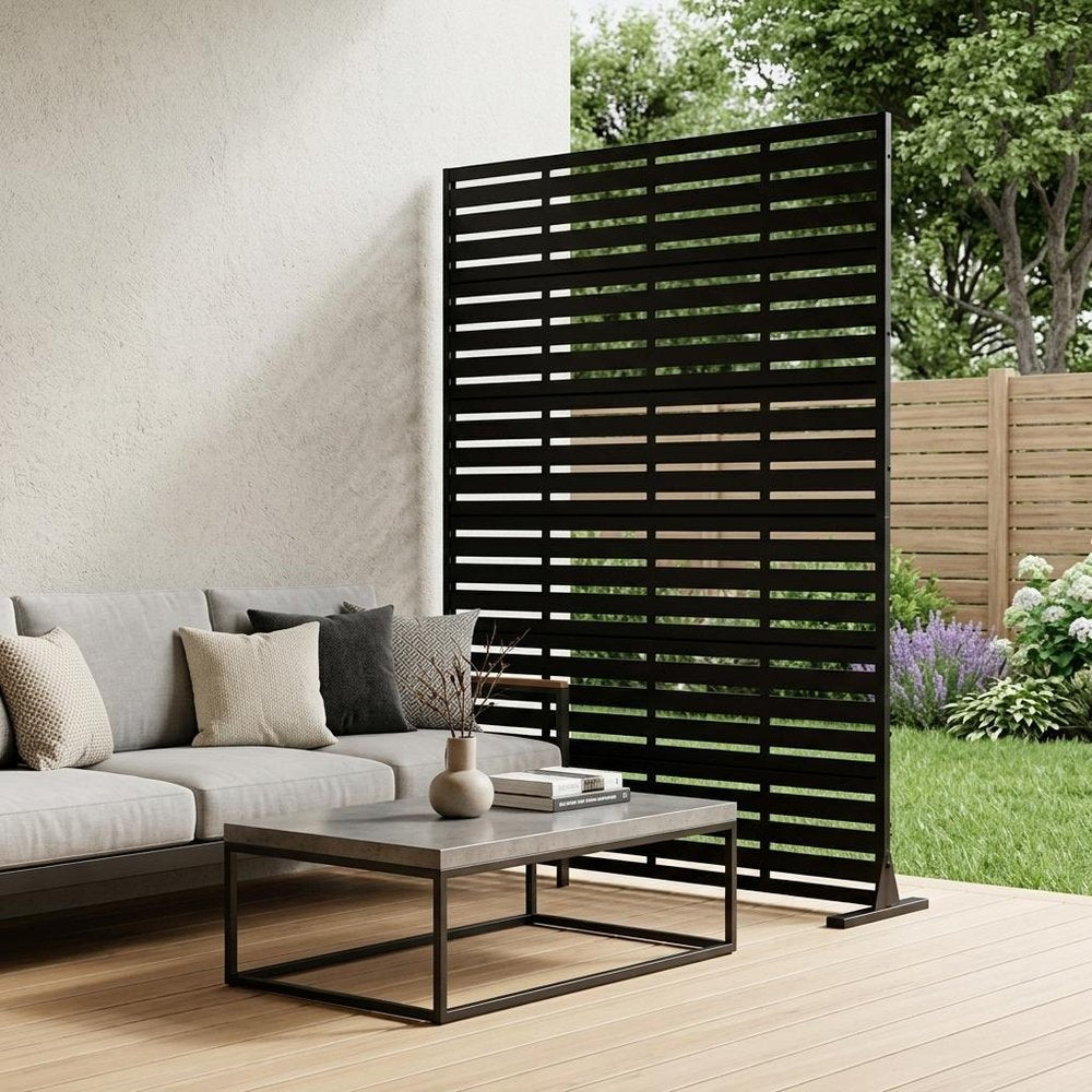Set Of Two Black Geometric Steel 12 Outdoor Privacy Screen — view 1