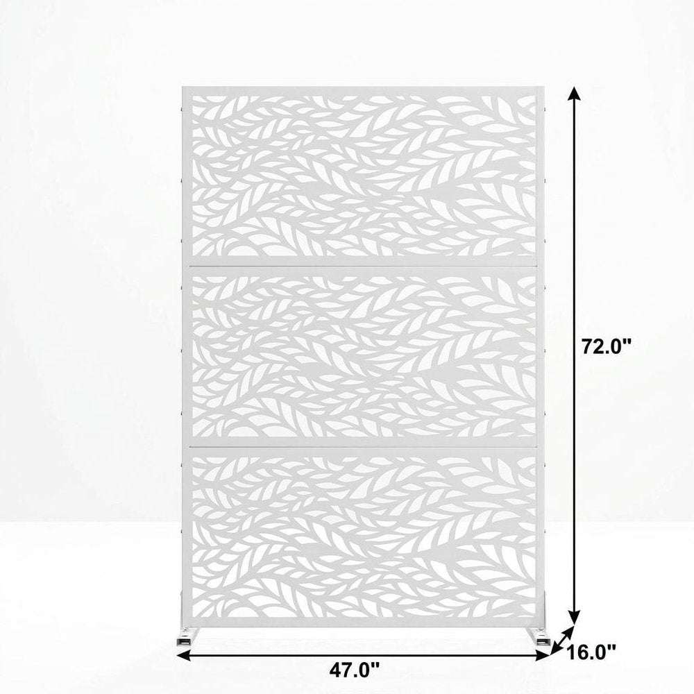 Set Of Two White Botanical Leaves Steel Six Panel Outdoor Privacy Screen — view 5
