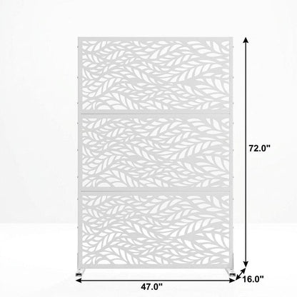 Set Of Two White Botanical Leaves Steel Six Panel Outdoor Privacy Screen