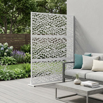 Set Of Two White Botanical Leaves Steel Six Panel Outdoor Privacy Screen HomeRoots