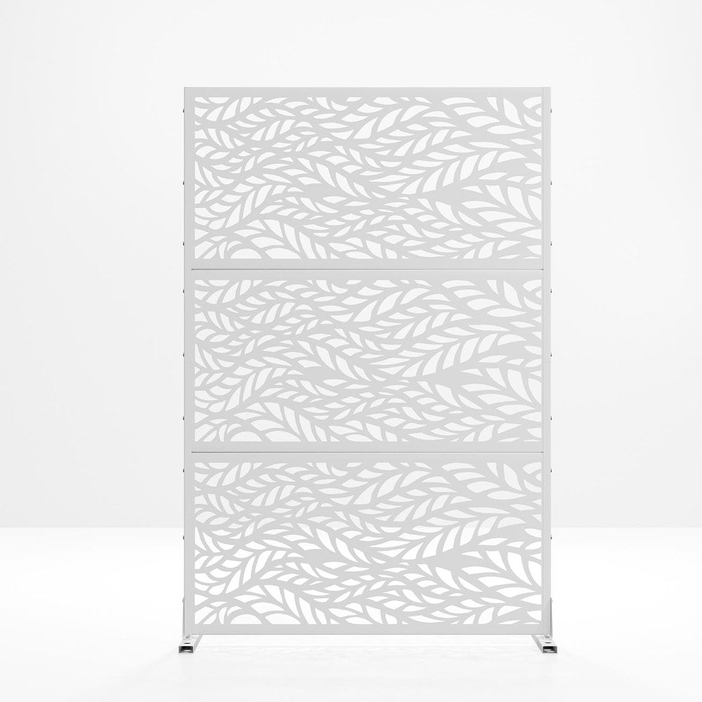 Set Of Two White Botanical Leaves Steel Six Panel Outdoor Privacy Screen HomeRoots