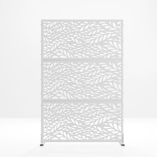 Set Of Two White Botanical Leaves Steel Six Panel Outdoor Privacy Screen