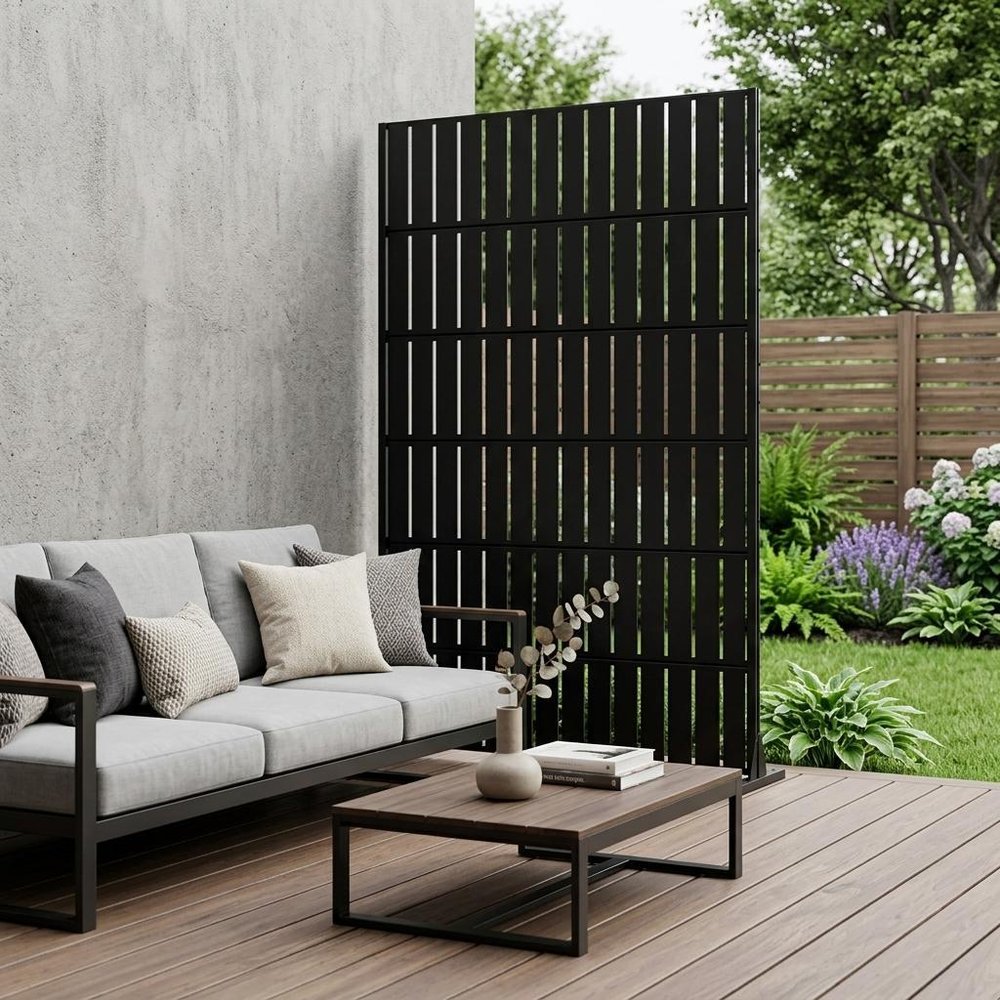 Set Of Two Black Striped Steel 12 Outdoor Privacy Screen HomeRoots