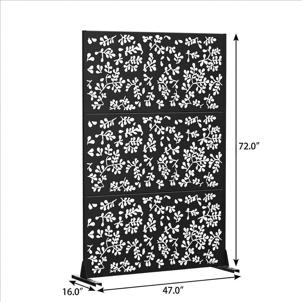 Set Of Two Black Floral Steel Six Panel Outdoor Privacy Screen HomeRoots