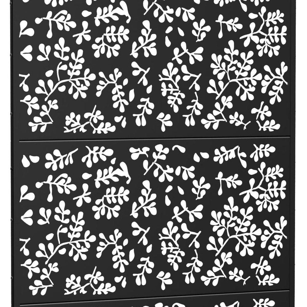 Set Of Two Black Floral Steel Six Panel Outdoor Privacy Screen HomeRoots