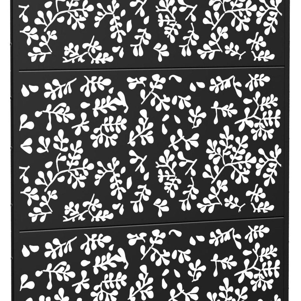 Set Of Two Black Floral Steel Six Panel Outdoor Privacy Screen — view 4