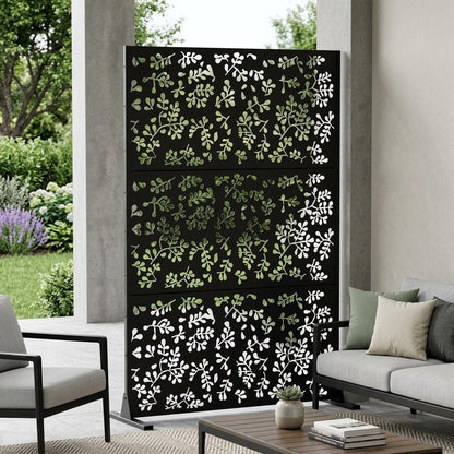 Set Of Two Black Floral Steel Six Panel Outdoor Privacy Screen HomeRoots