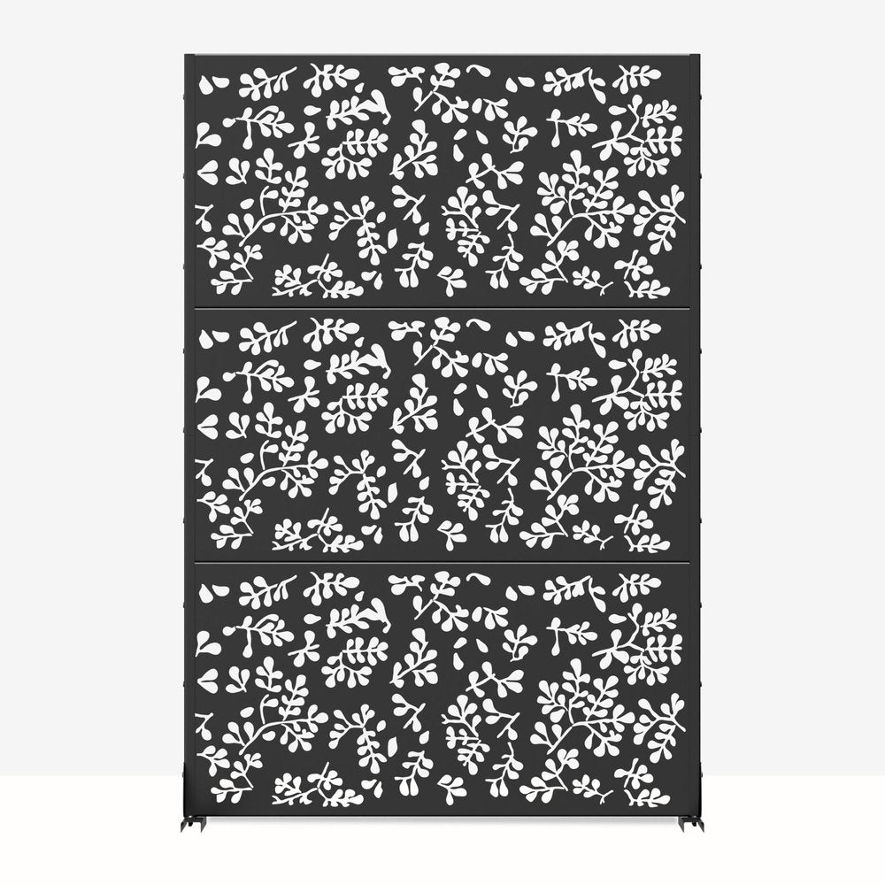 Set Of Two Black Floral Steel Six Panel Outdoor Privacy Screen — view 5