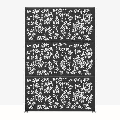Set Of Two Black Floral Steel Six Panel Outdoor Privacy Screen HomeRoots