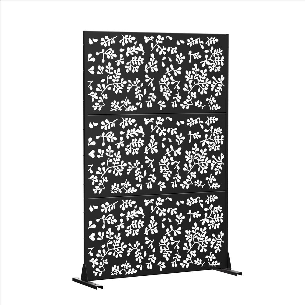 Set Of Two Black Floral Steel Six Panel Outdoor Privacy Screen — view 2