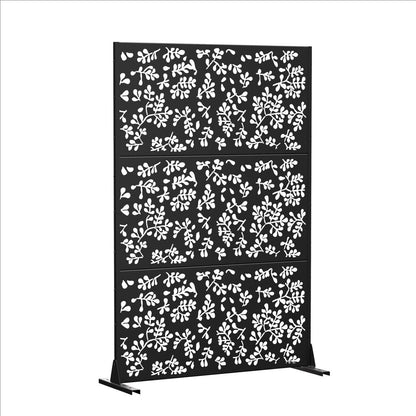 Set Of Two Black Floral Steel Six Panel Outdoor Privacy Screen HomeRoots