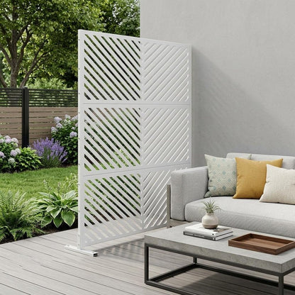Set Of Two White Geometric Steel Six Panel Outdoor Privacy Screen HomeRoots