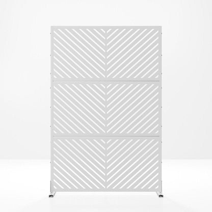 Set Of Two White Geometric Steel Six Panel Outdoor Privacy Screen