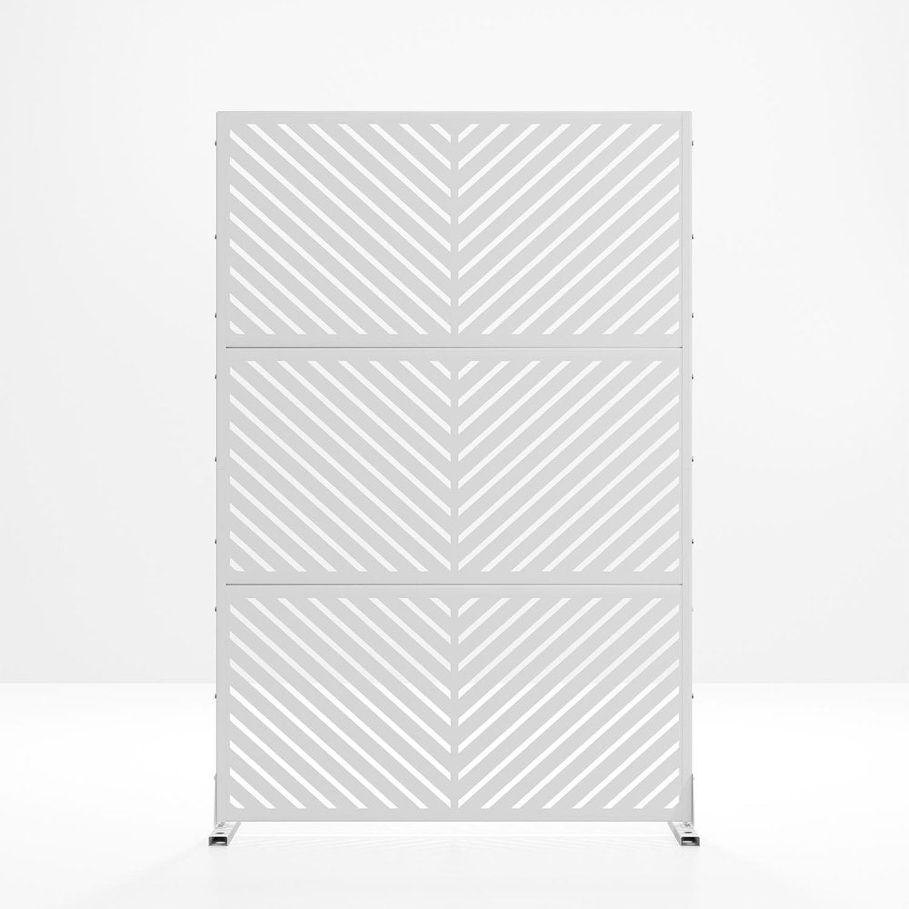Set Of Two White Geometric Steel Six Panel Outdoor Privacy Screen — view 1