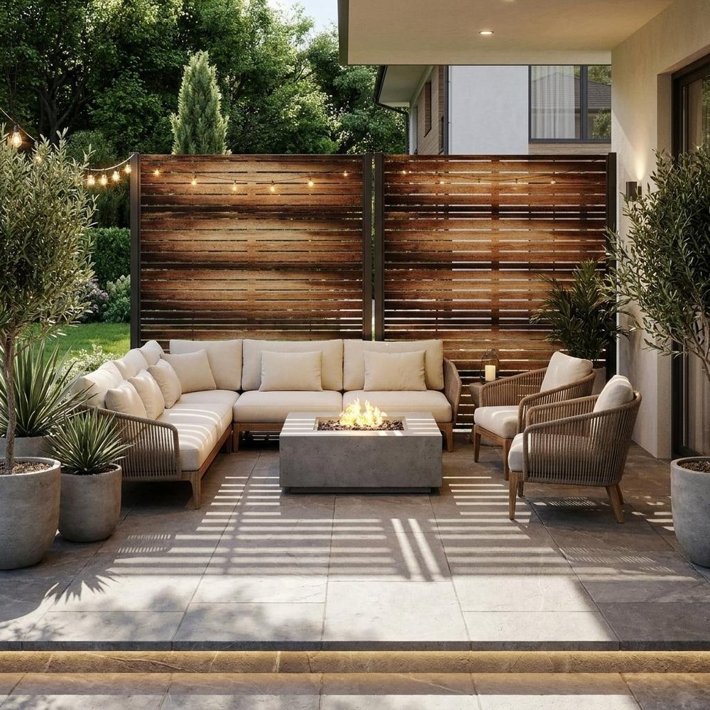 Set Of Two Brown Striped Steel 12 Outdoor Privacy Screen HomeRoots