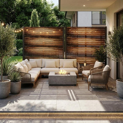 Set Of Two Brown Striped Steel 12 Outdoor Privacy Screen HomeRoots