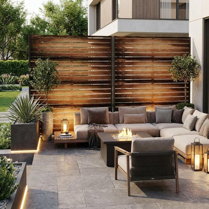 Set Of Two Brown Striped Steel 12 Outdoor Privacy Screen HomeRoots