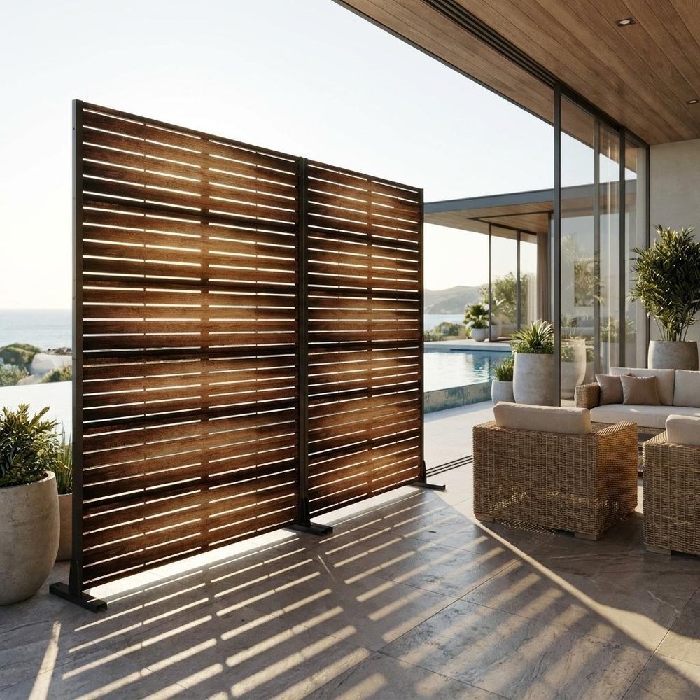 Set Of Two Brown Striped Steel 12 Outdoor Privacy Screen HomeRoots