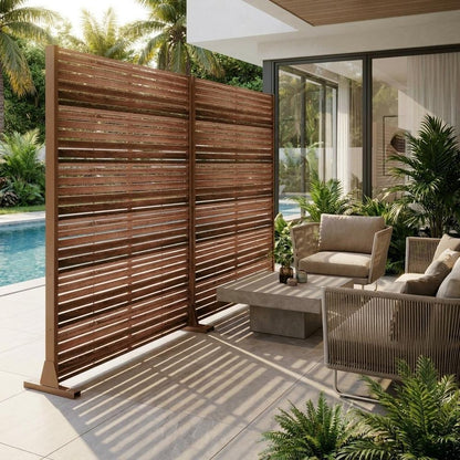 Set Of Two Brown Striped Steel 12 Outdoor Privacy Screen HomeRoots